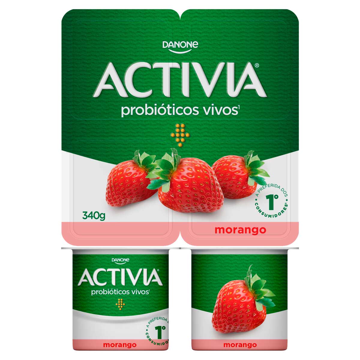 Leite Fermentado Integral Sabor Morango Activia 340g 4 Unidades