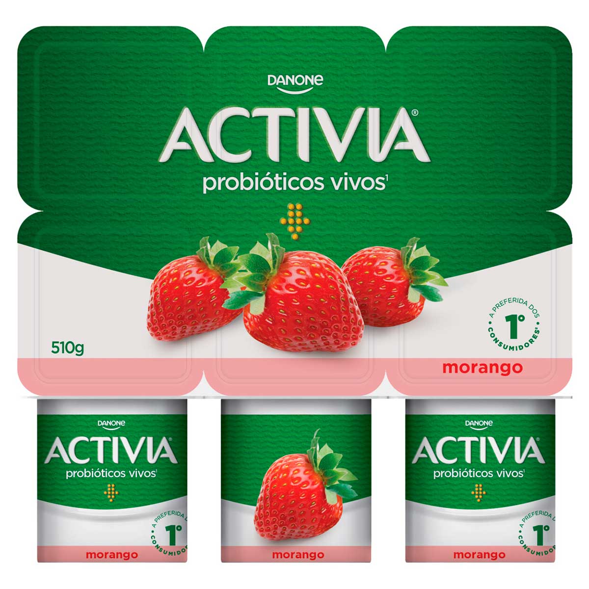 Leite Fermentado Integral Sabor Morango Activia 510g 6 Unidades