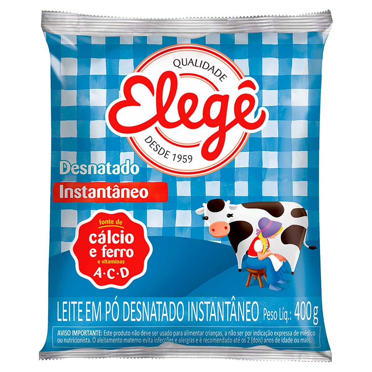 Leite Pó Instantâneo Desnatado Elegê Pacote 400 g