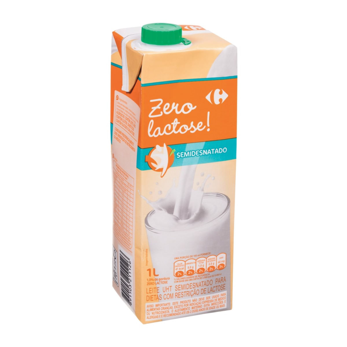 Leite Uht Semi Desnatado sem Lactose com Tampa Carrefour 1 L