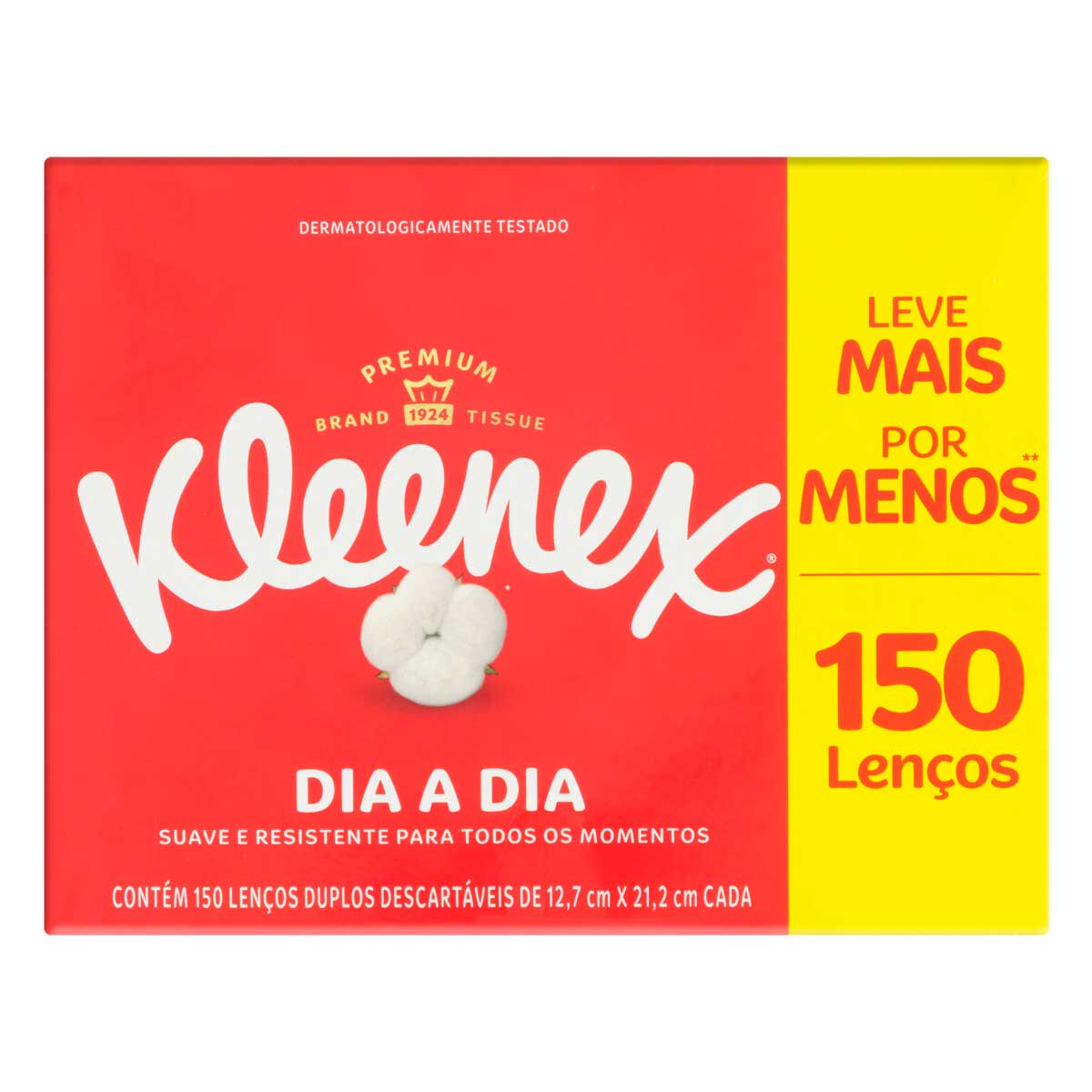 Lenço de Papel Folha Dupla Suave Kleenex Dia a Dia 150 Unidades Leve Mais Pague Menos