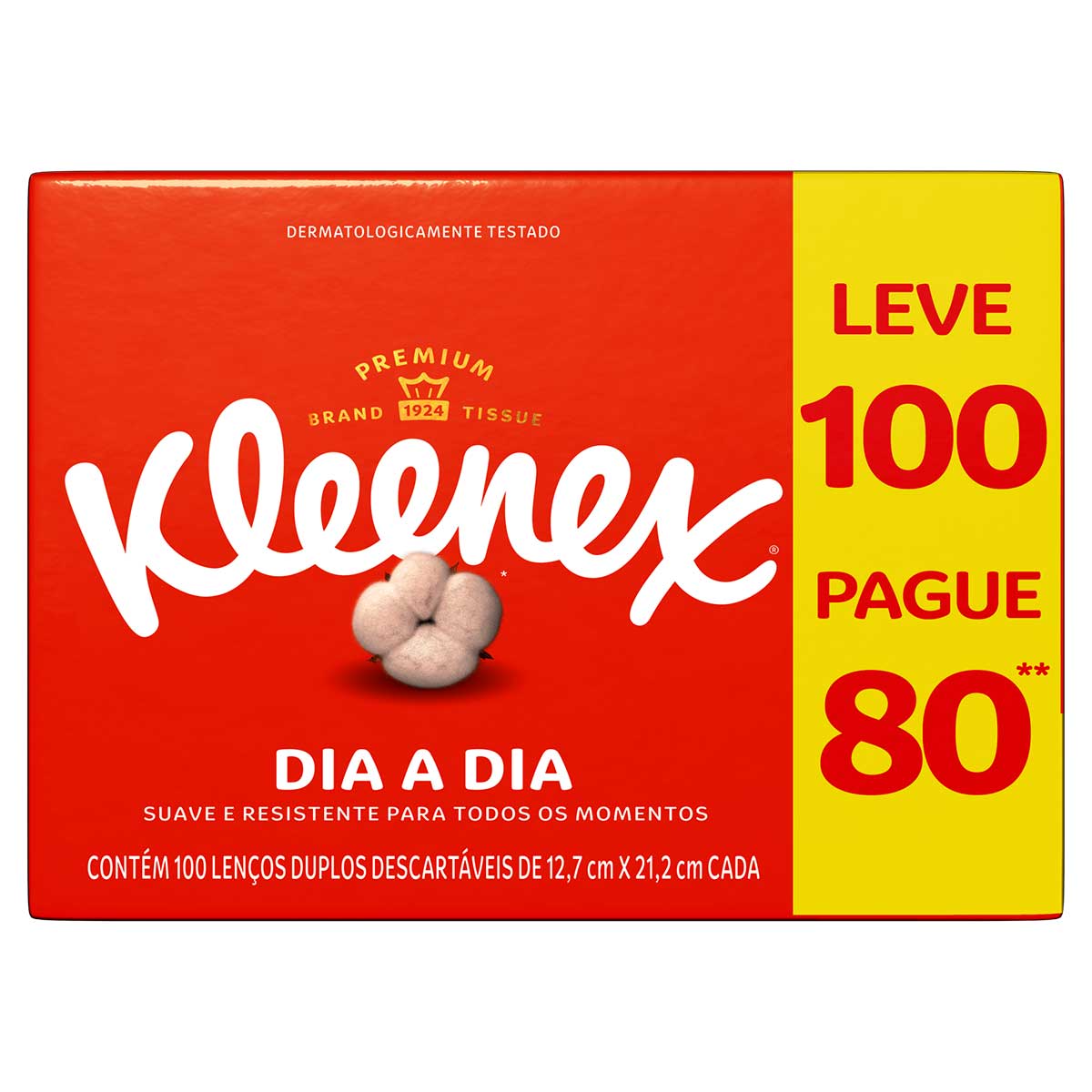 Lenço de Papel Folha Dupla Suave Kleenex Dia a Dia Kids Leve 100 Pague 80 Unidades