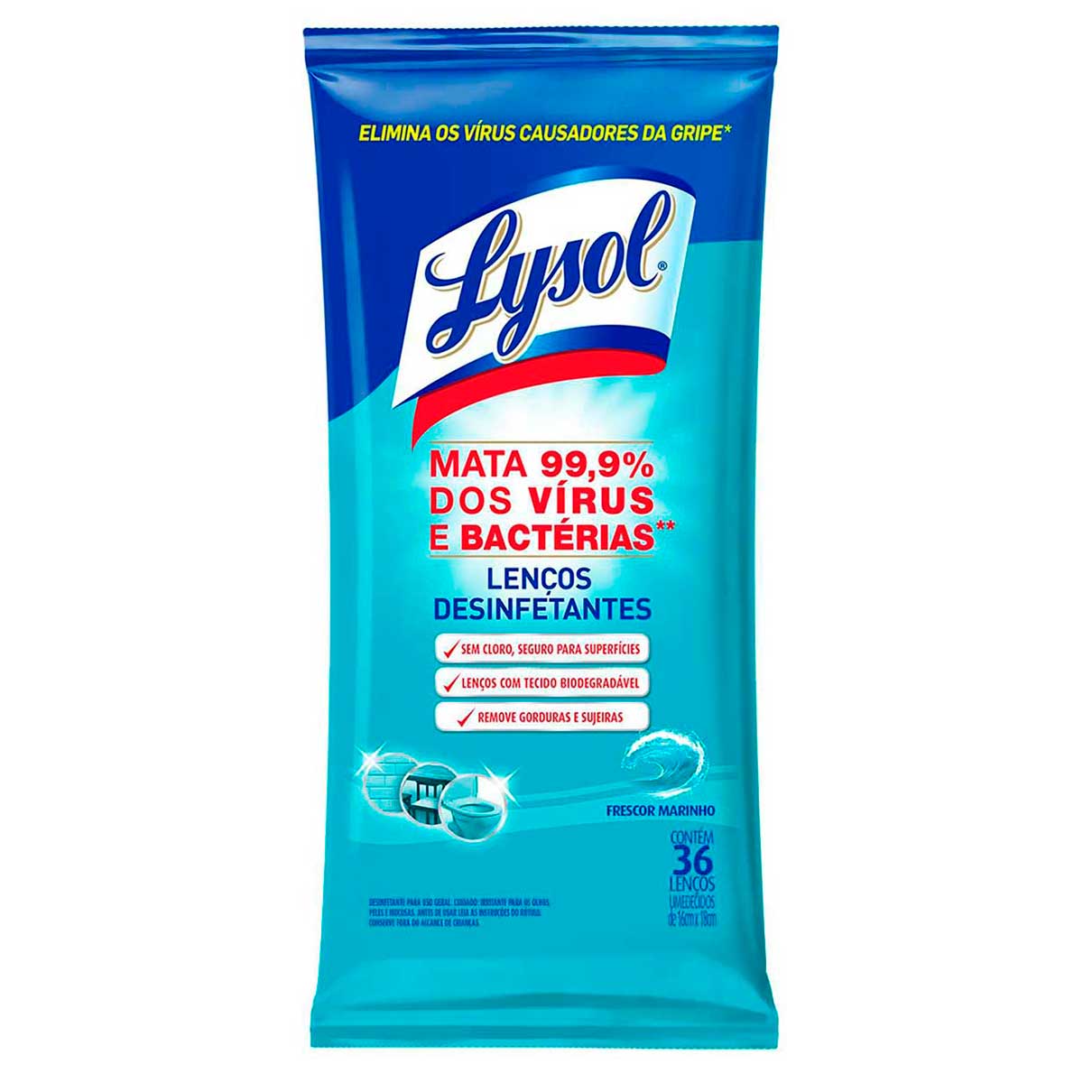 Lenços Desinfetantes Lysol Frescor Marítimo 36 unidades