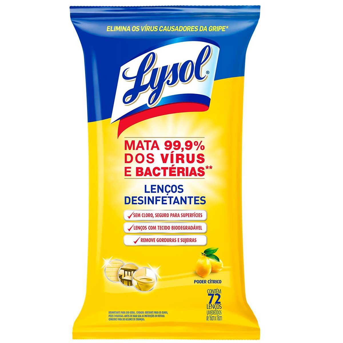 Lenços Desinfetantes Lysol Poder Cítrico 72 Unidades