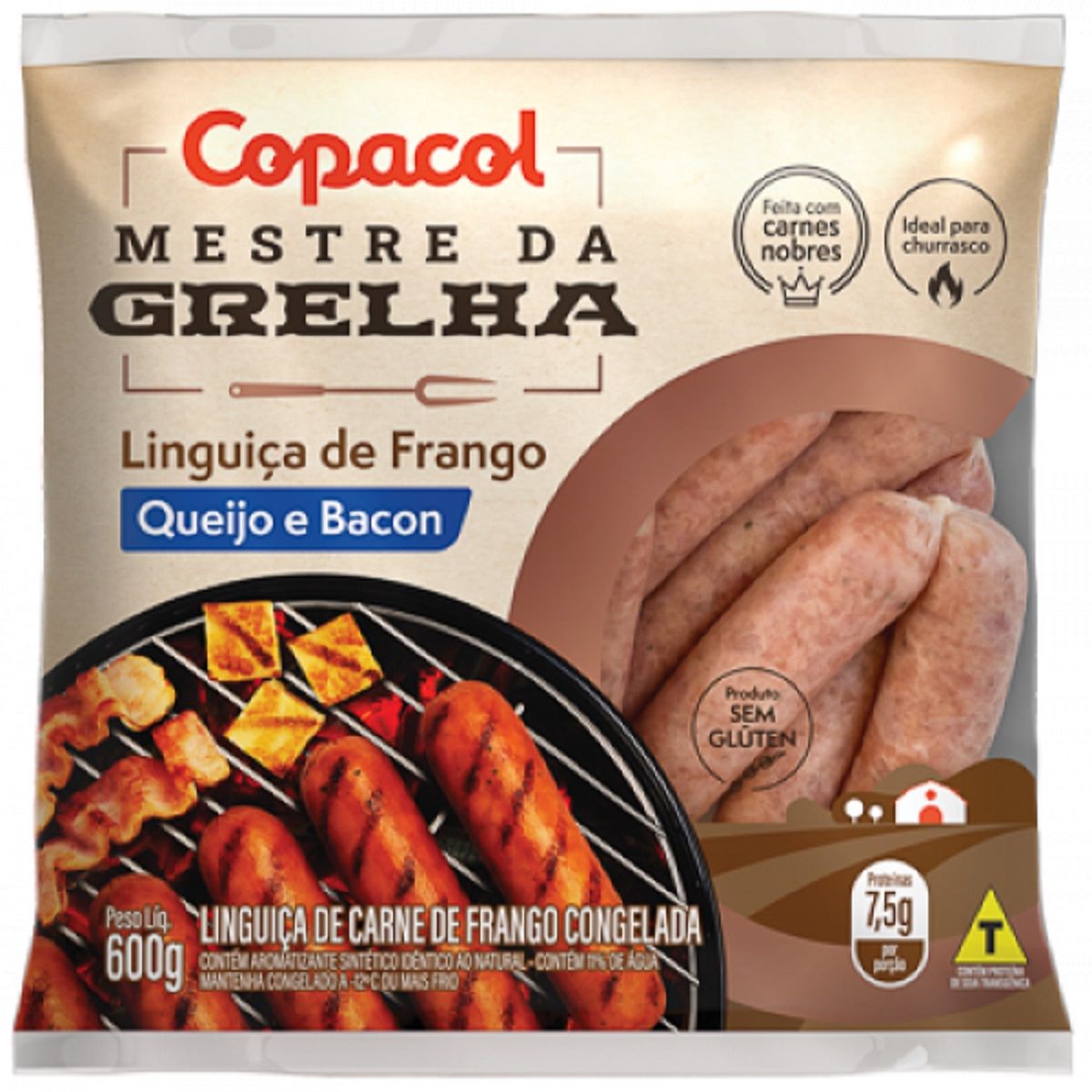 Linguiça de Frango com Queijo e Bacon Congelada Copacol 600 g