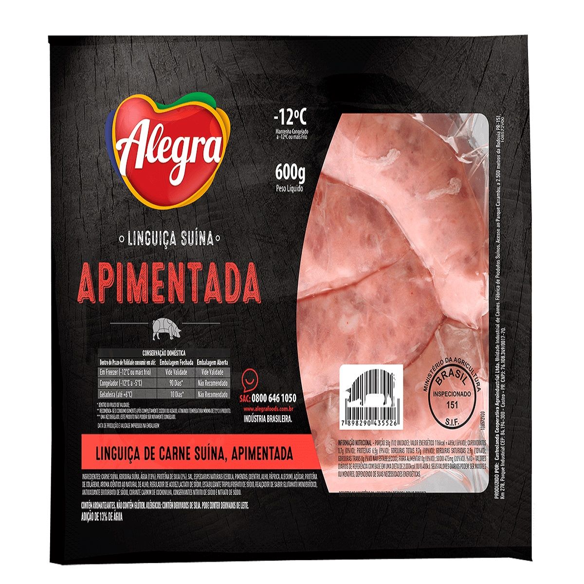 Linguiça Apimentada Alegra 600 g