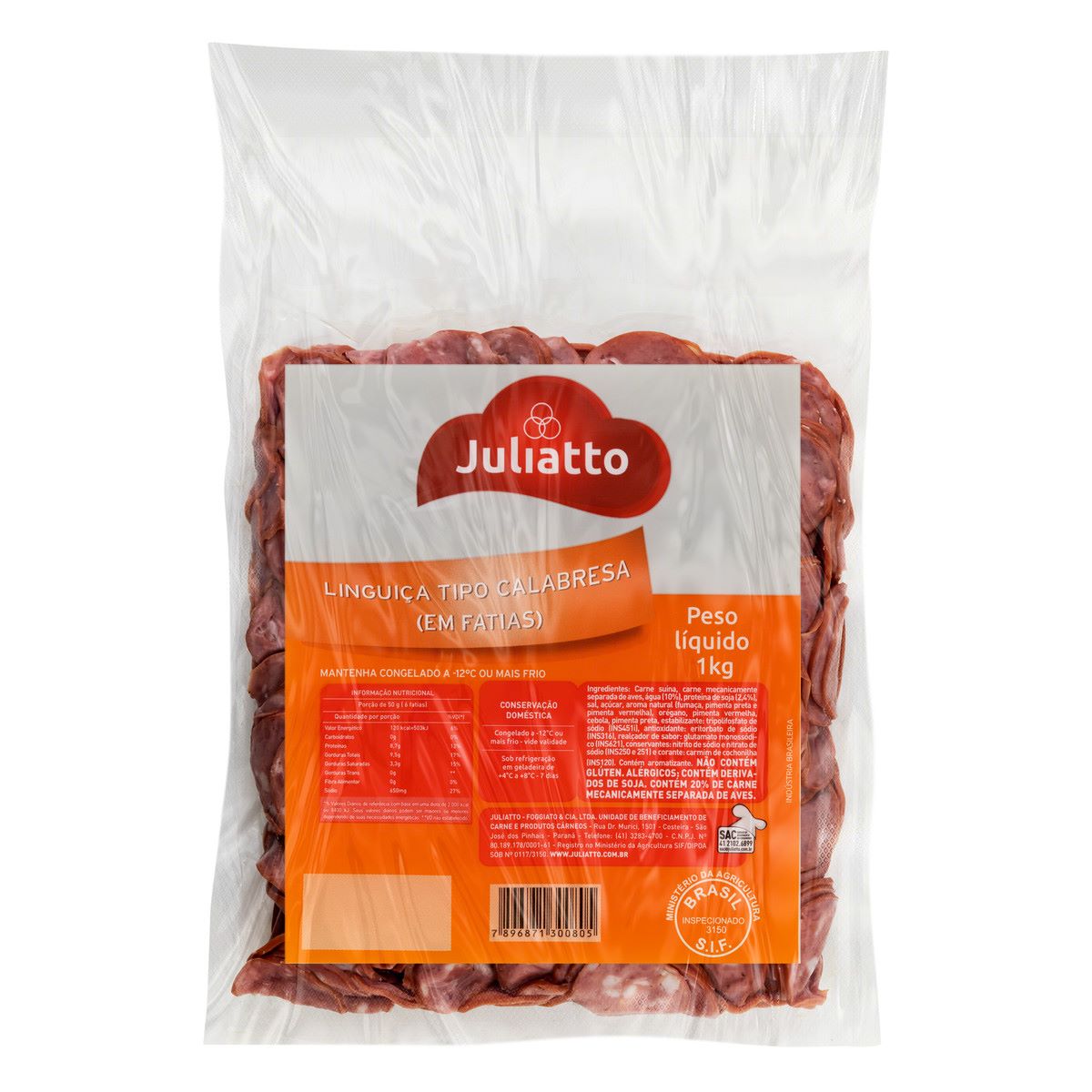 Linguiça Calabresa Fatiada Congelada Juliatto 1 kg