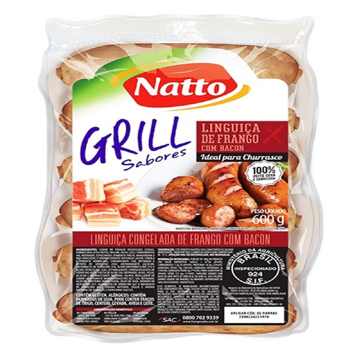 Linguiça de Frango com Bacon Congelada Natto 600 g