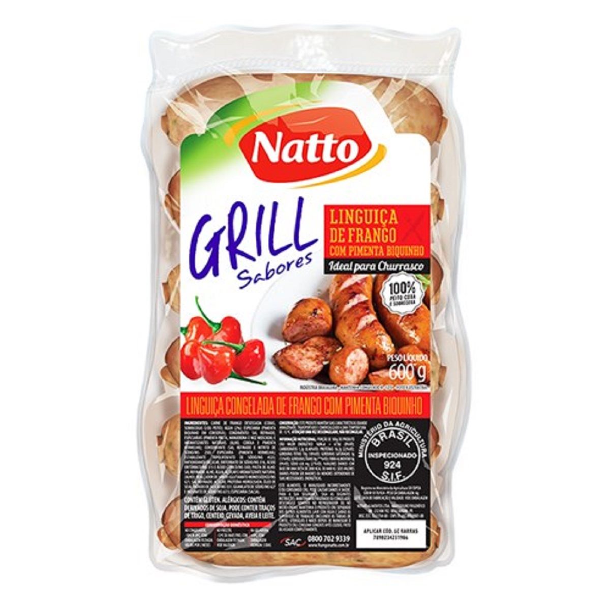 Linguiça de Frango com Pimenta Congelada Natto 600 g