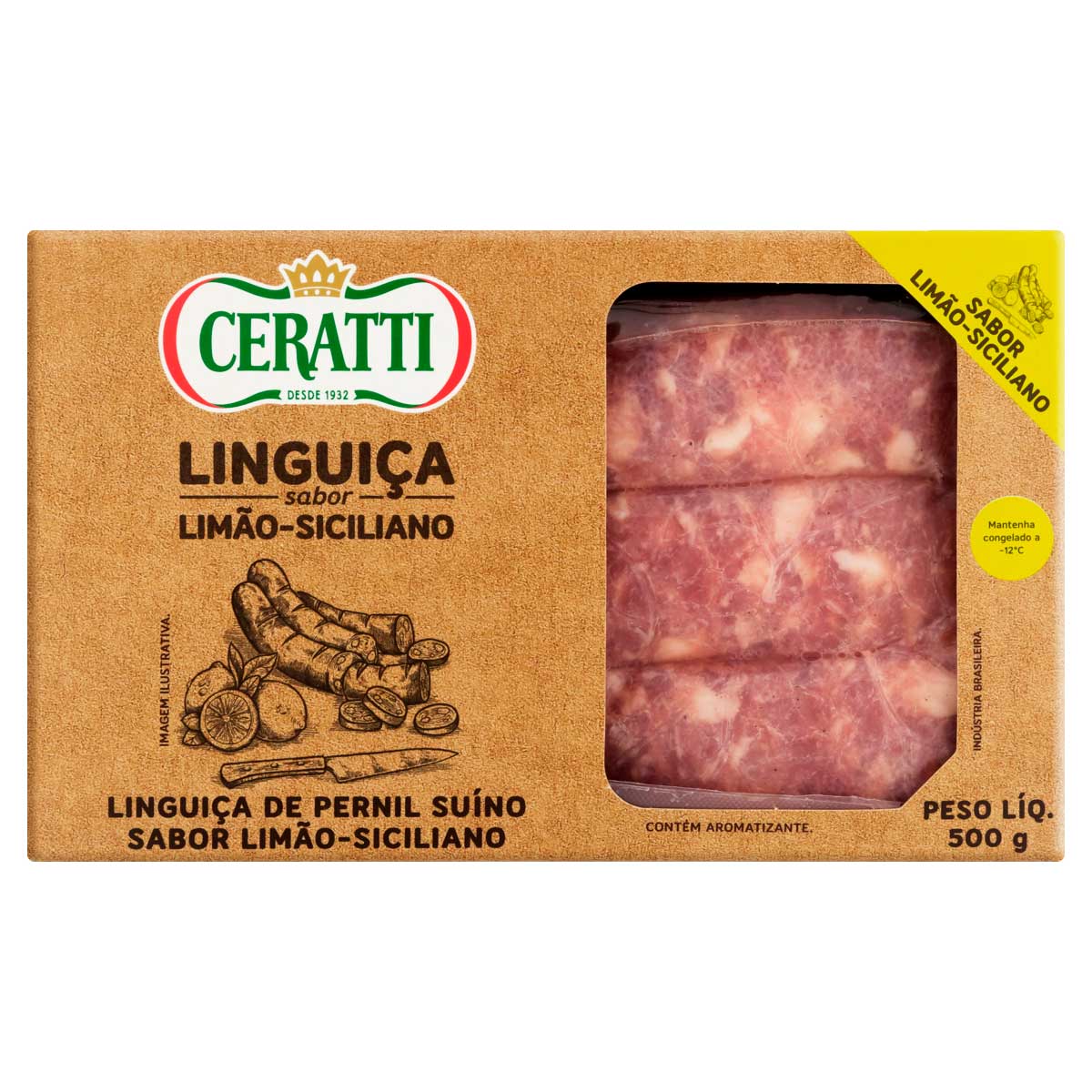 Linguiça de Pernil Suíno Limão Siciliano Ceratti 500 g