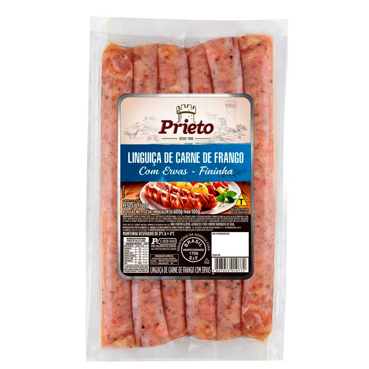 Linguiça Fininha de Filé de Frango com Ervas Prieto 500 g