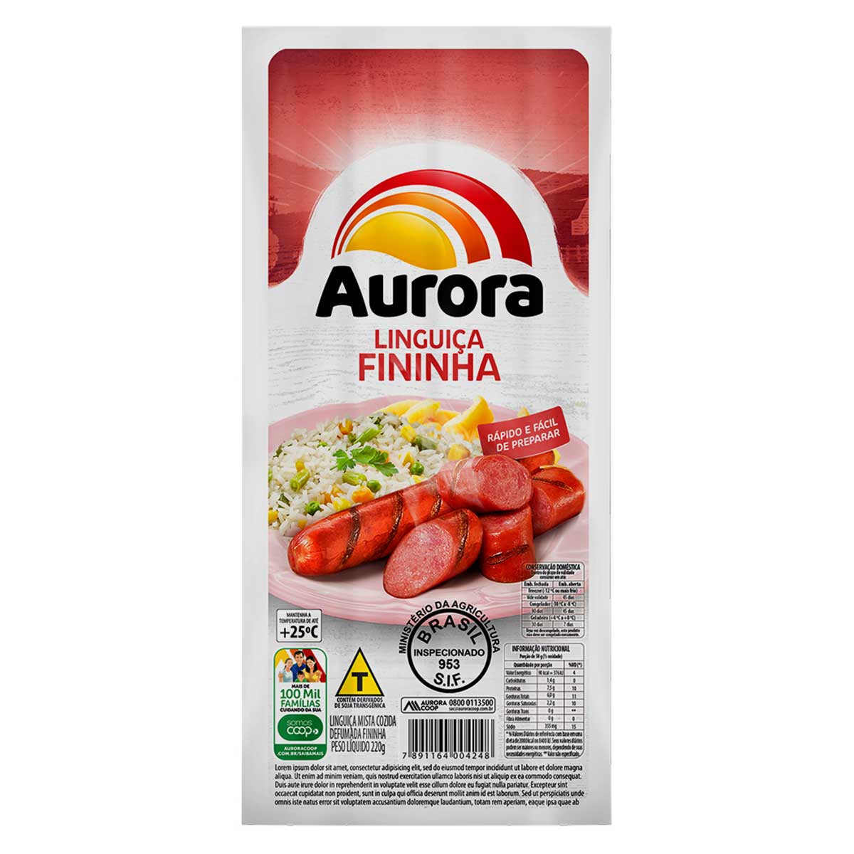 Linguiça Fininha Defumada Aurora 220 g