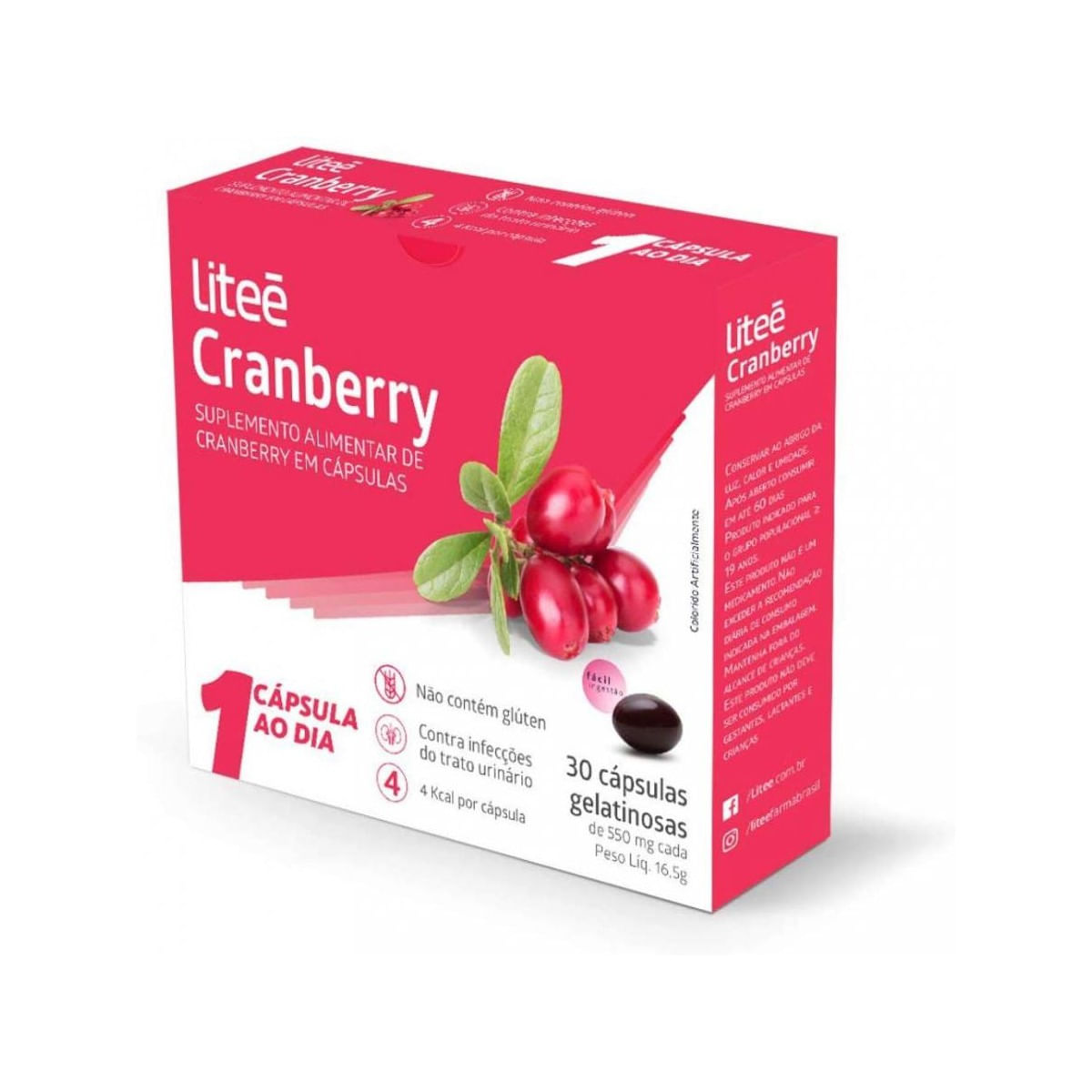 Cápsulas Suplemento de Cramberry 550mg Liteé 30un