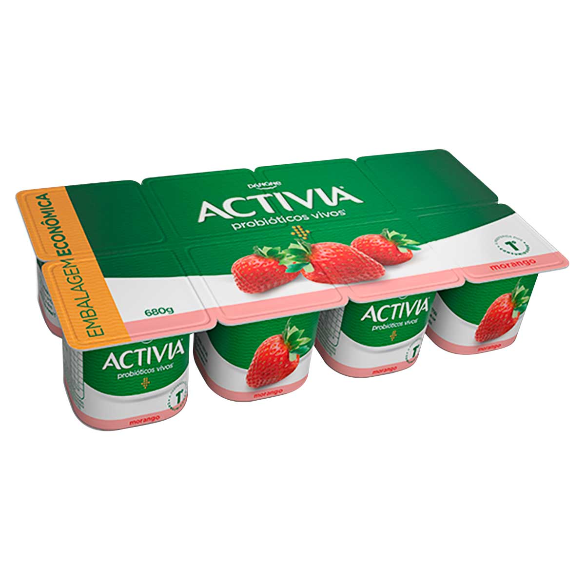 Leite Fermentado Integral Sabor Morango Activia 680g 8 Unidades Embalagem Econômica