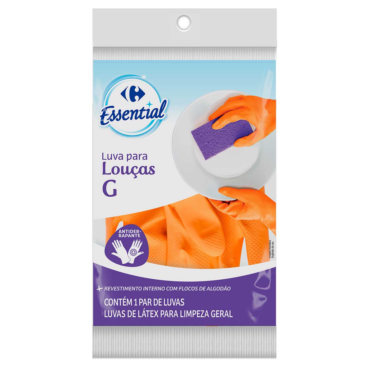 Luva para Louça Látex 14 Cm Limpeza Doméstica Carrefour Essential Tamanho G