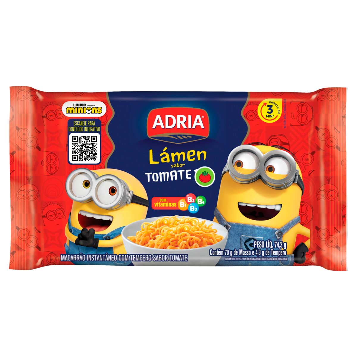 Macarrão Instantâneo Adria Minions Sabor Tomate 74,3g