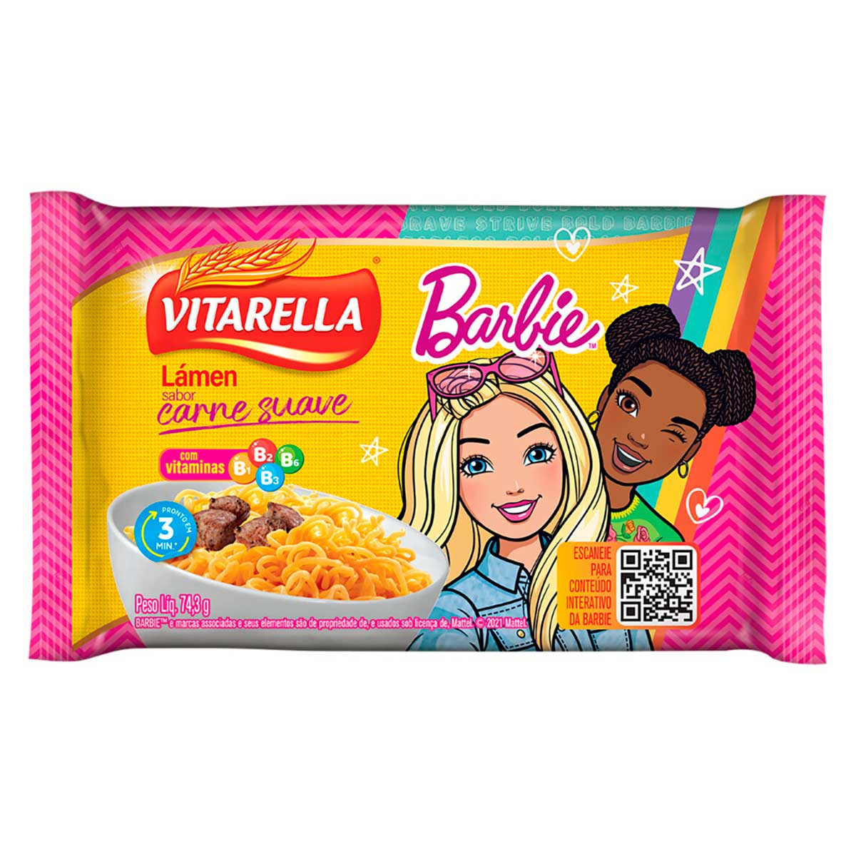 Macarrão Instantâneo Vitarella Barbie Sabor Carne Suave 74,3g