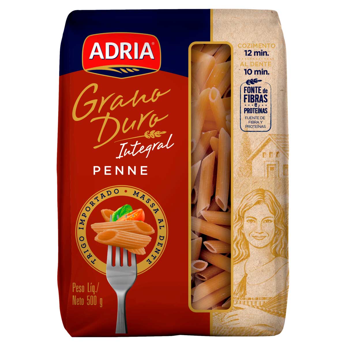 Macarrão de Sêmola Grano Duro Integral Penne Adria 500g