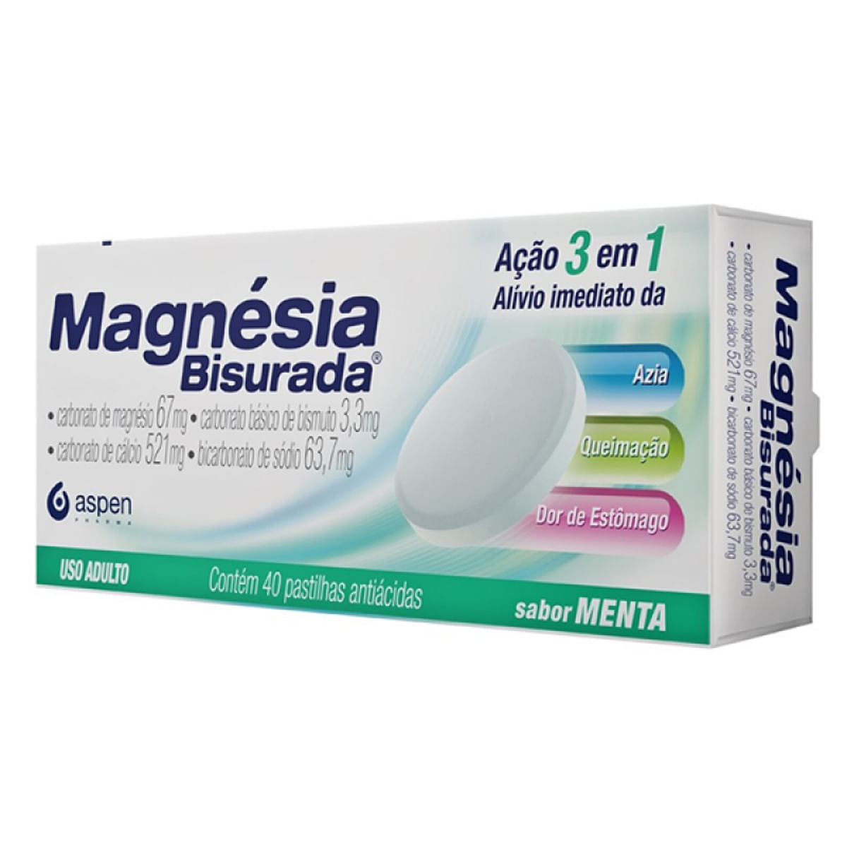 Magnésia Bisurada Sabor Menta 40 Pastilhas