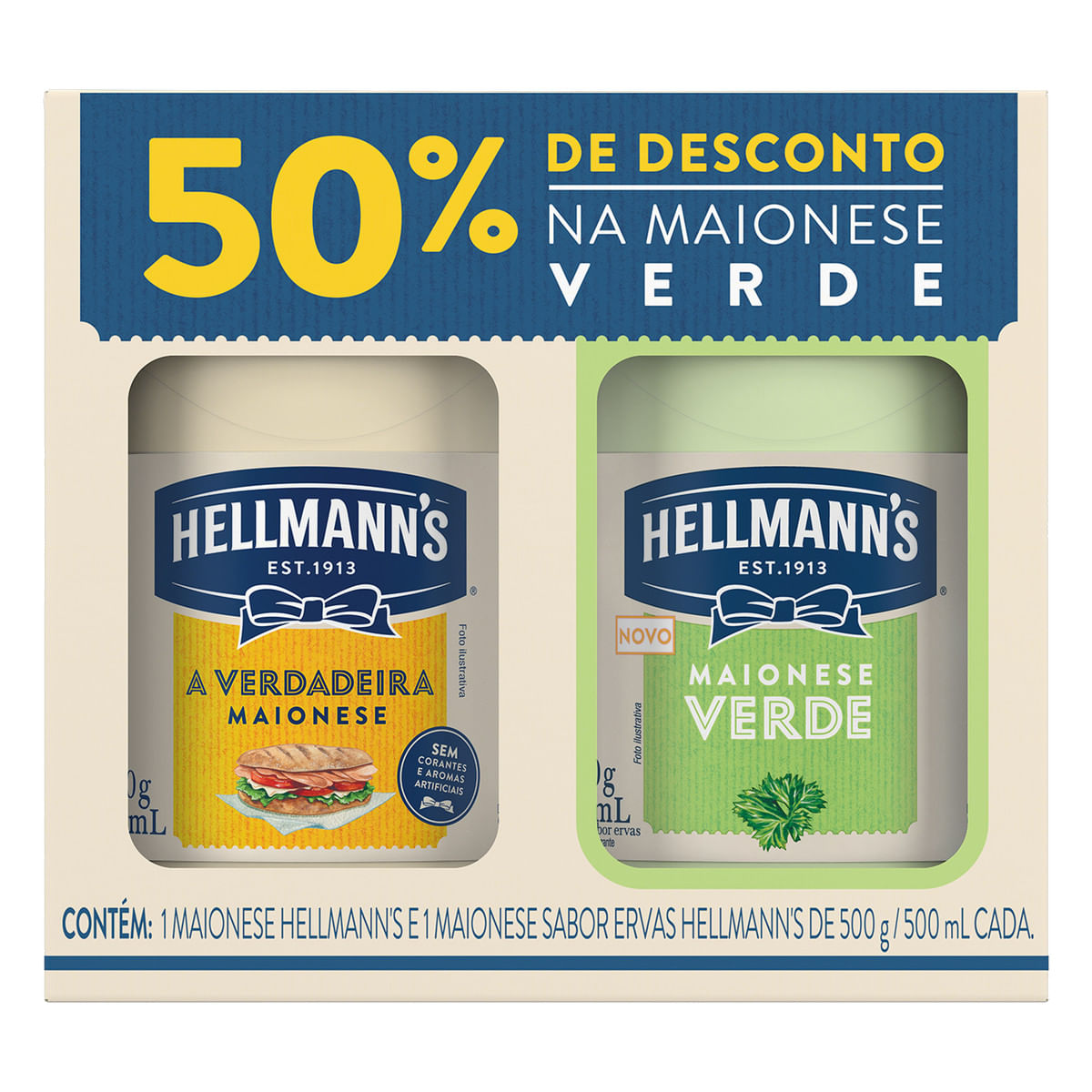 Kit Maionese + Maionese Verde Hellmann&apos;s 500 g Cada 50% de Desconto na Maionese Verde