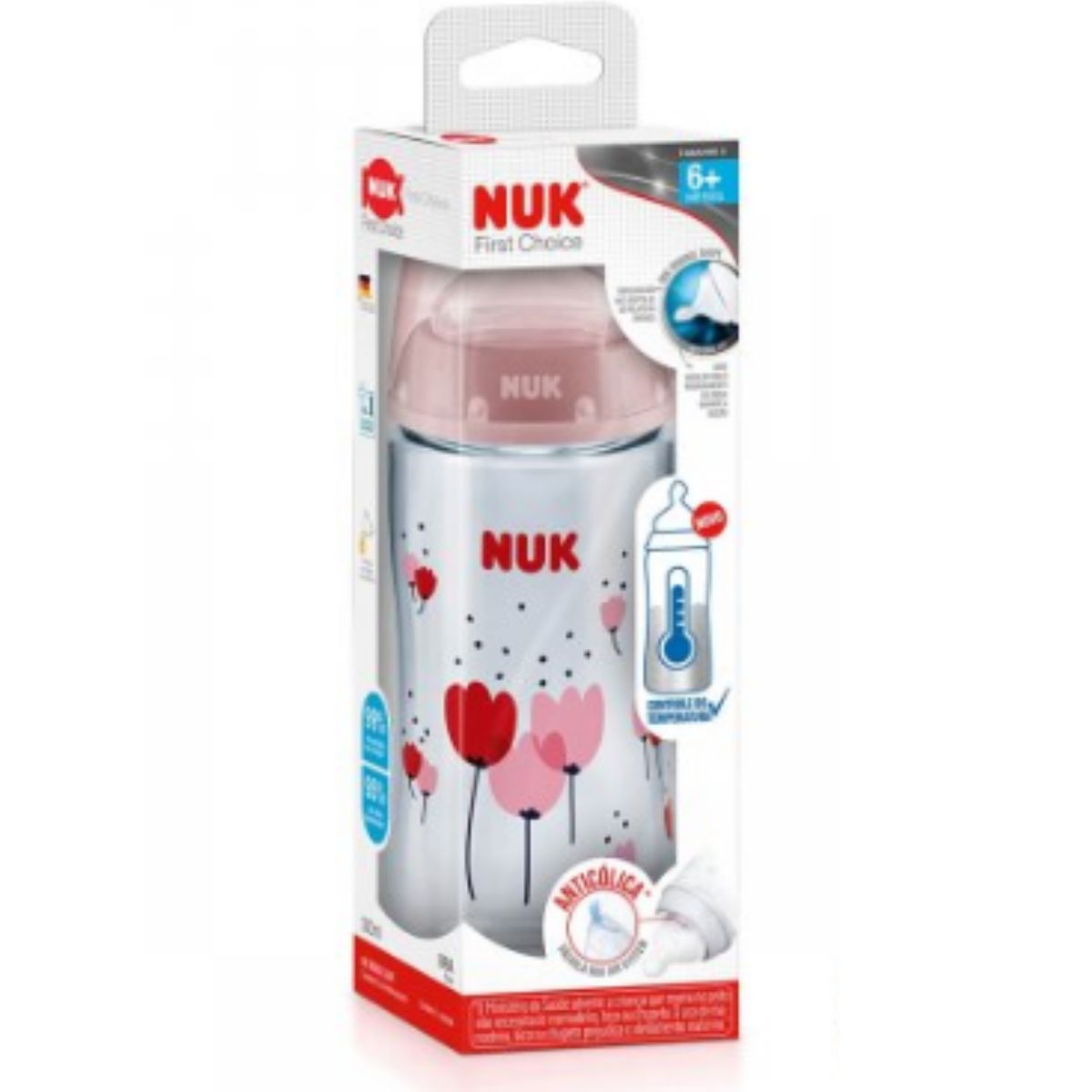 Mamadeira Fist Choice Com Controle De Temperatura 300ml Nuk Vermelha