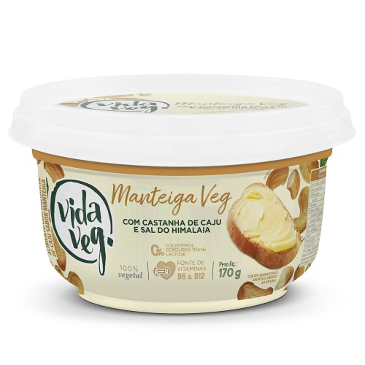 Manteiga Vegana Vida Veg com Castanha-de-Caju e Sal do Himalaia Zero Lactose Pote 170 g