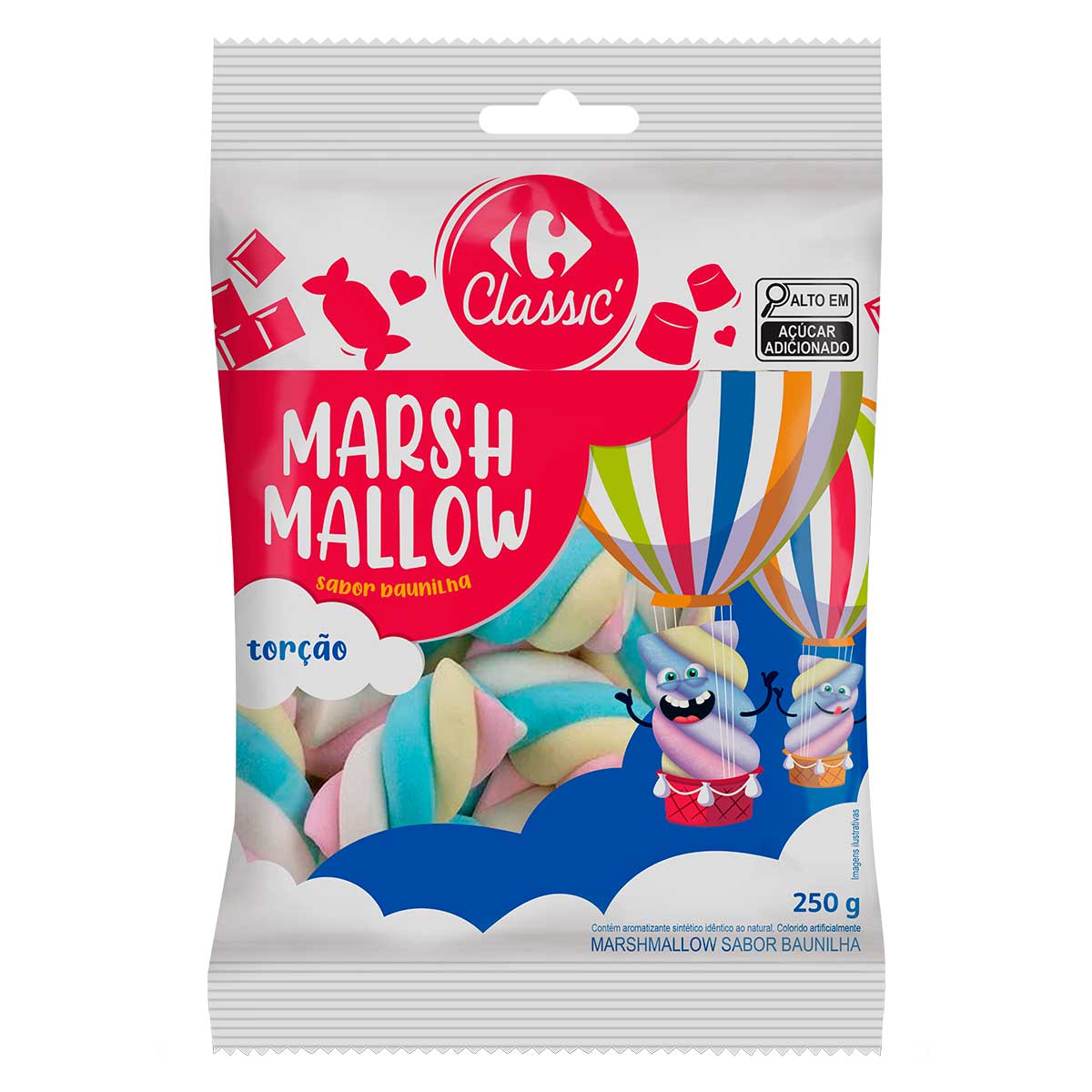 Marshmallow Torção Sortido Sabor Baunilha Carrefour Classic 250g