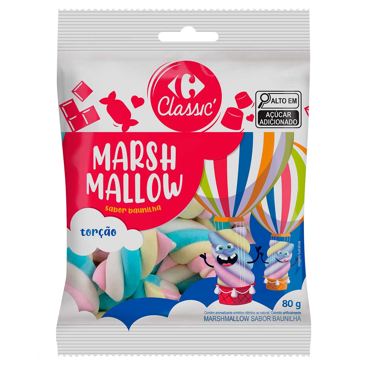 Marshmallow Torção Sortido Sabor Baunilha Carrefour Classic 80g