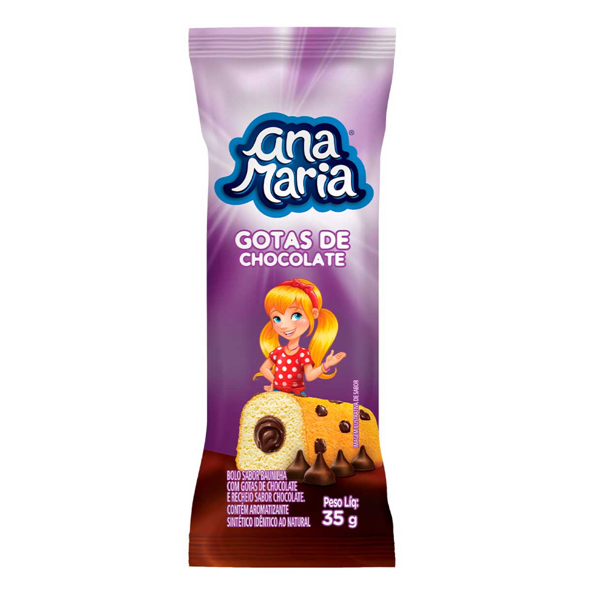 Mini Bolo Sabor Baunilha Ana Maria Recheio e Gotas de Chocolate 35g