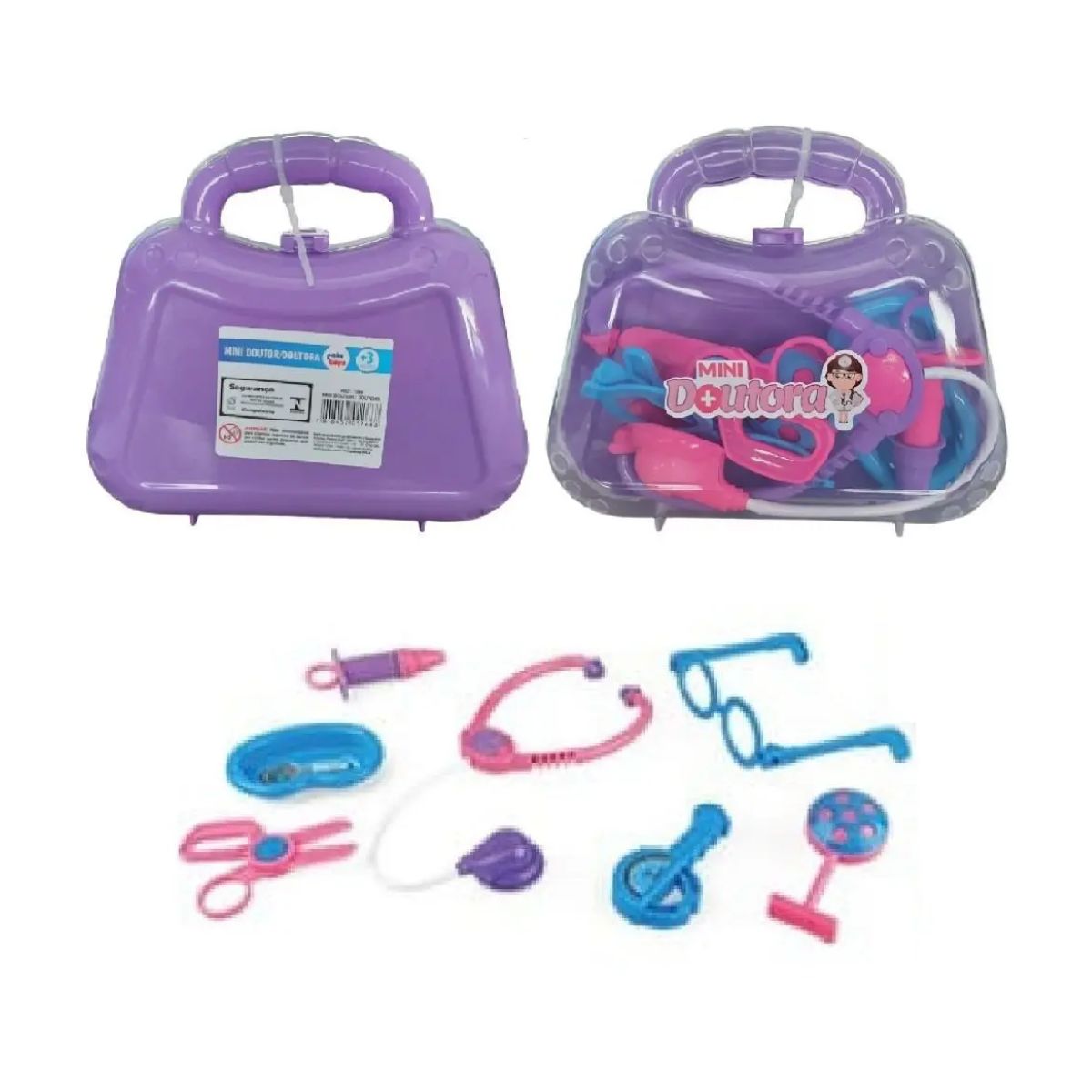 Maleta Mini Doutora Paki Toys com Acessórios Médicos Lilás