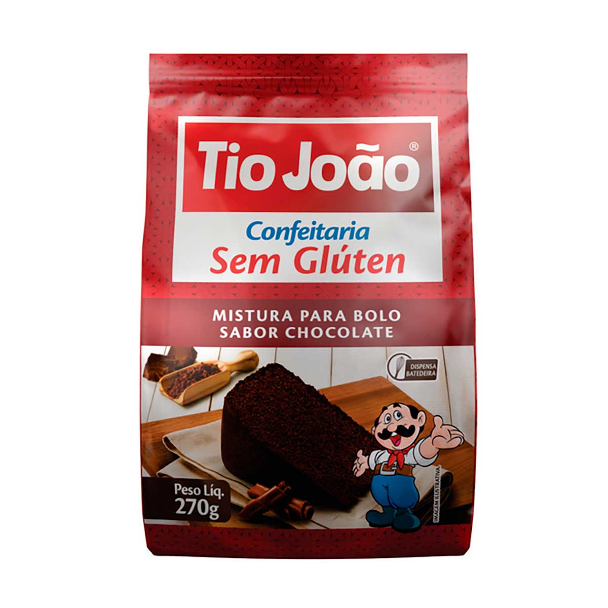 Mistura para Bolo Sem Glúten de Chocolate Tio João 270 g