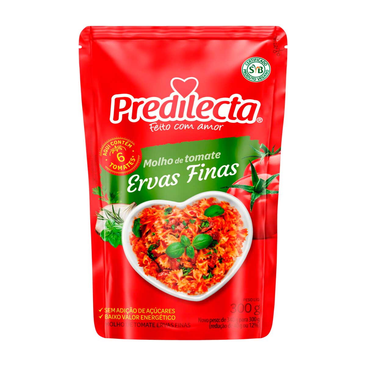 Molho de Tomate Predilecta com Ervas Finas sem Adição de Açúcar Sachê 300 g