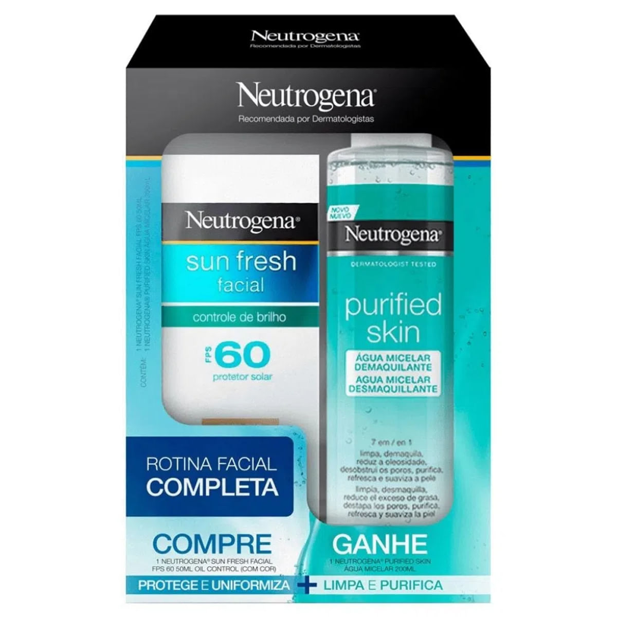 Kit Neutrogena Sun Fresh Facial Fps 60 e Água Micelar Purified Skin