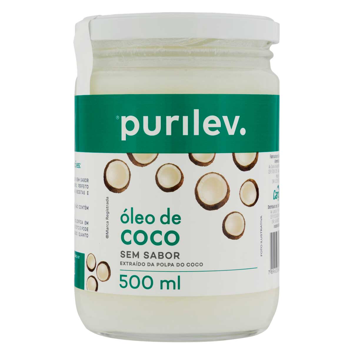 Óleo De Coco Sem Sabor Purilev Vidro 500 ml