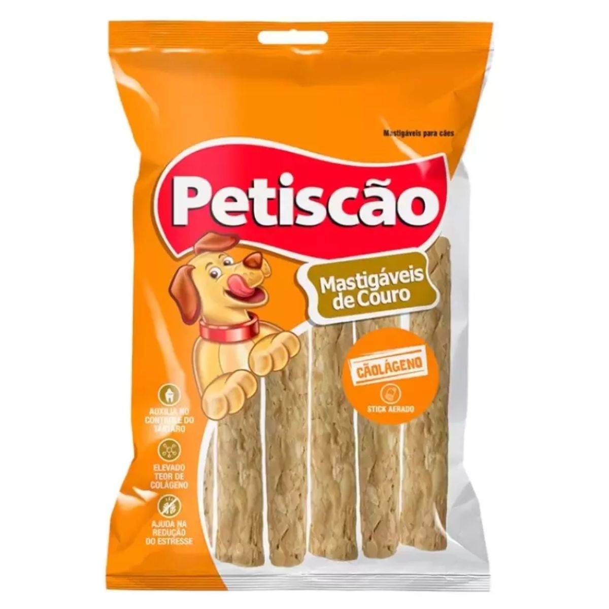 Osso para Cachorro de Couro Cãolageno Stick 10mm Sabor Natural Petiscão com 7 Unidades