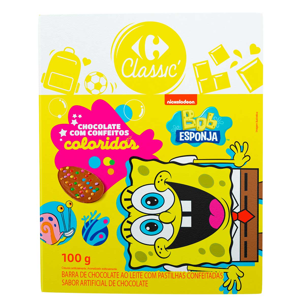 Ovo 2D de Chocolate ao Leite com Confeitos Carrefour Classic Bob Esponja 100 g