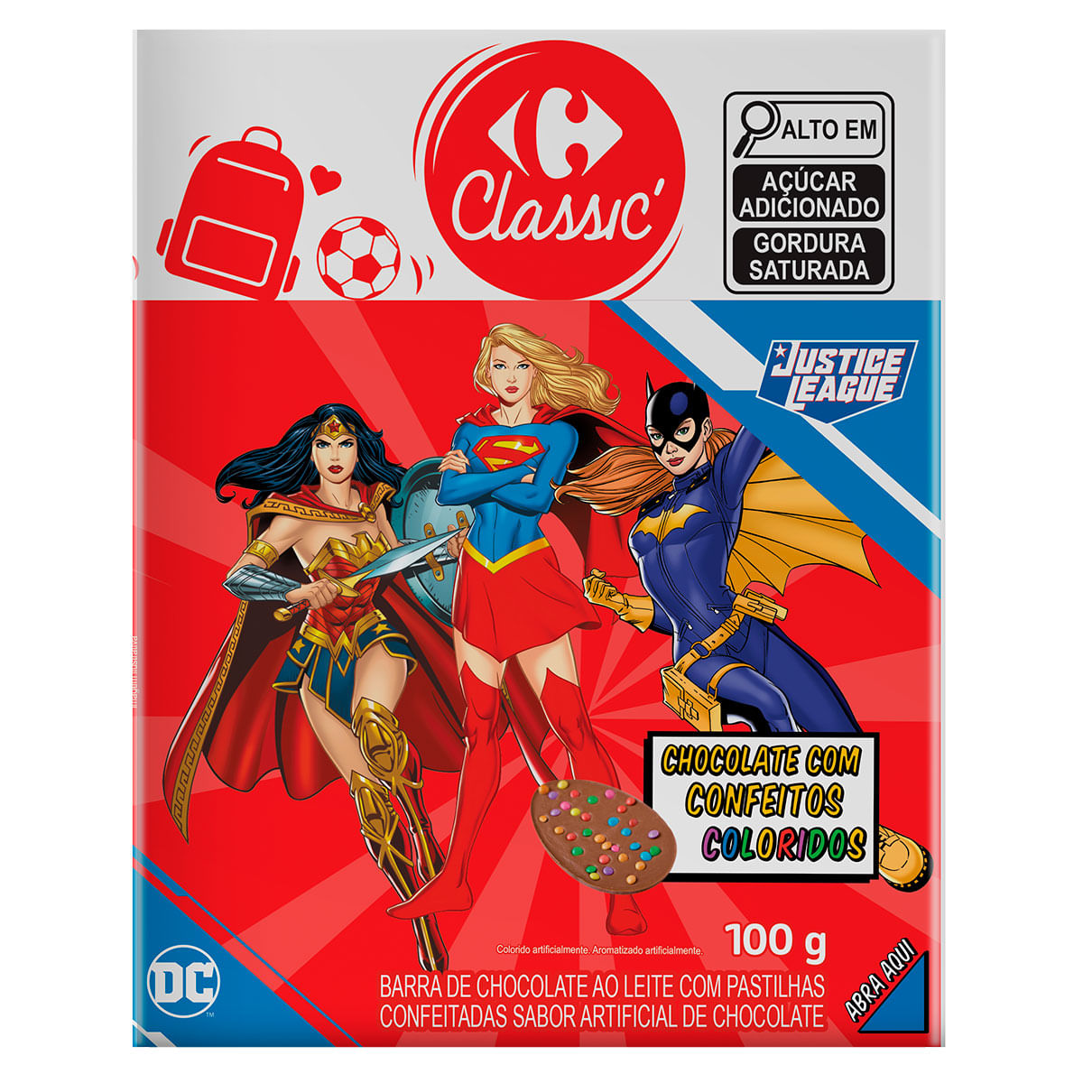 Barra de Chocolate ao Leite Liga da Justiça Heroínas Carrefour Classic 100g