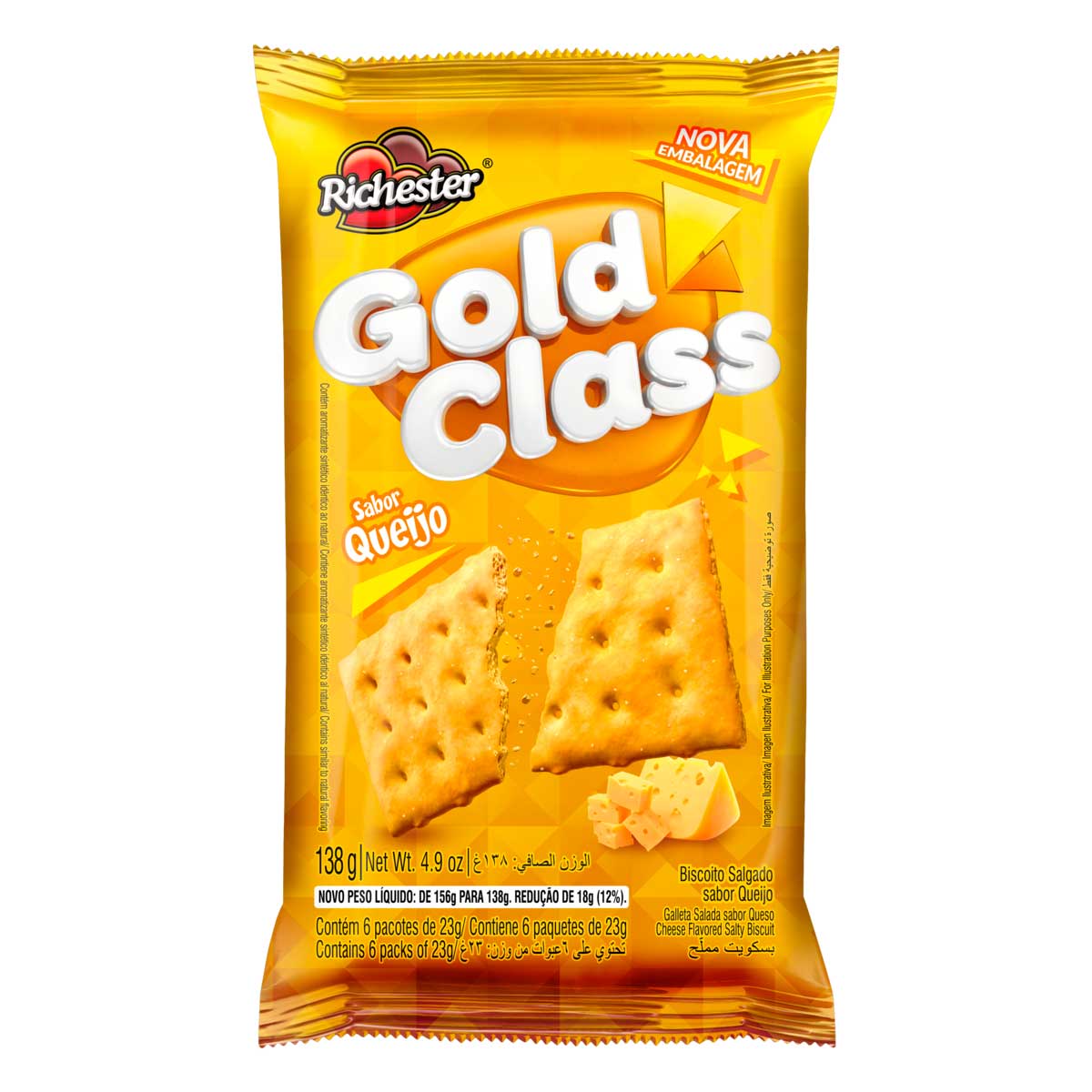 Pack Biscoito de Queijo Richester Gold Class138g 6 Unidades