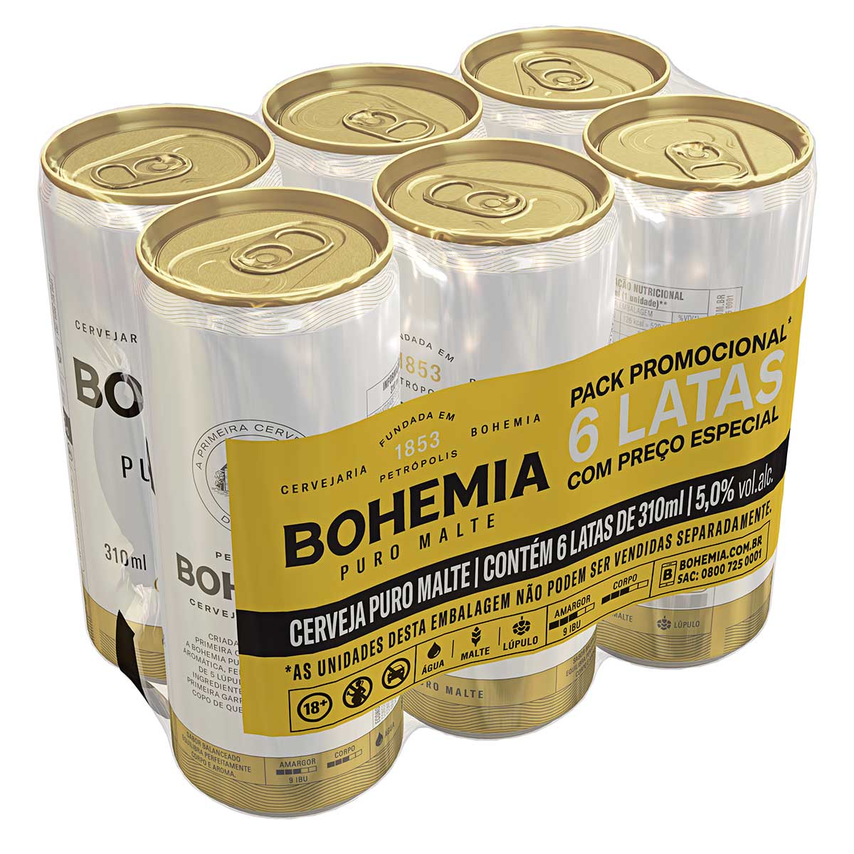 Pack Cerveja Bohemia Puro Malt Lata 310ml 6 Unidades