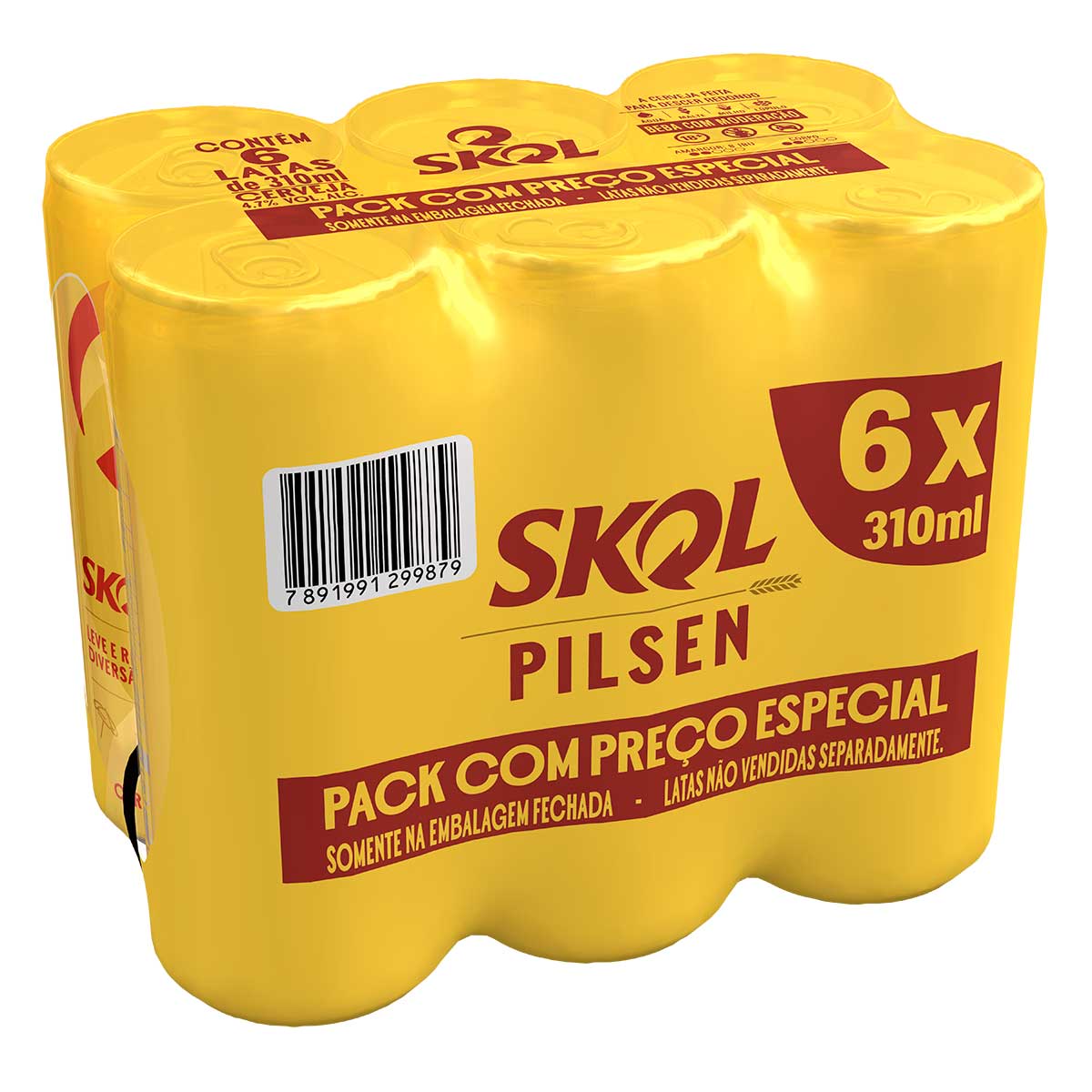 Pack Cerveja Skol Pilsen Lata 310ml 6 Unidades