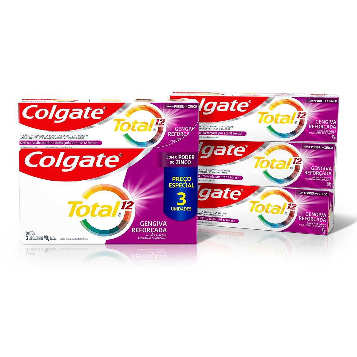 Creme Dental Colgate Total 12 Gengiva Reforçada 3 Unidades 90g Preço Especial