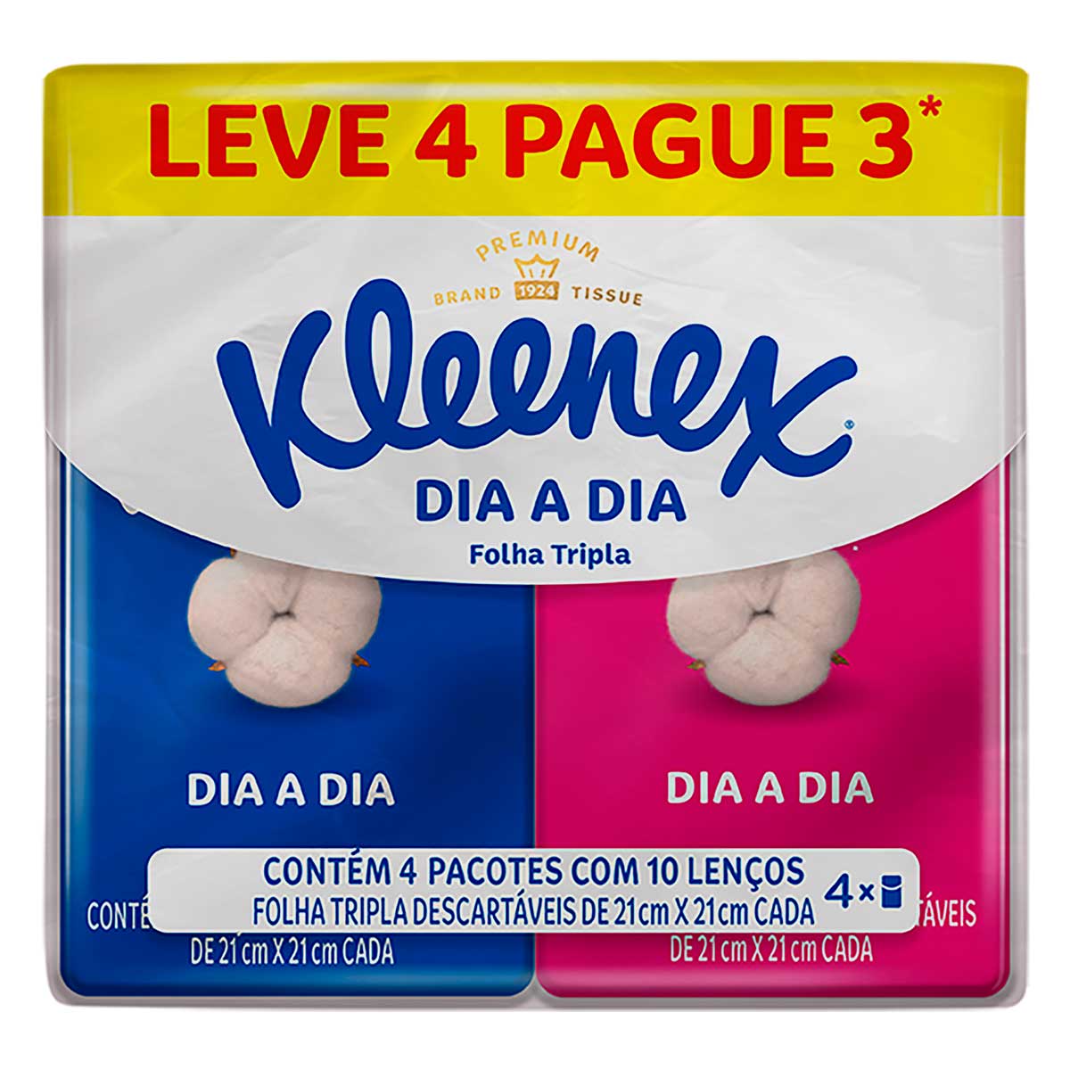 Pack Lenço de Papel Folha Tripla Kleenex Dia a Dia Leve 4 Pague 3 Unidades