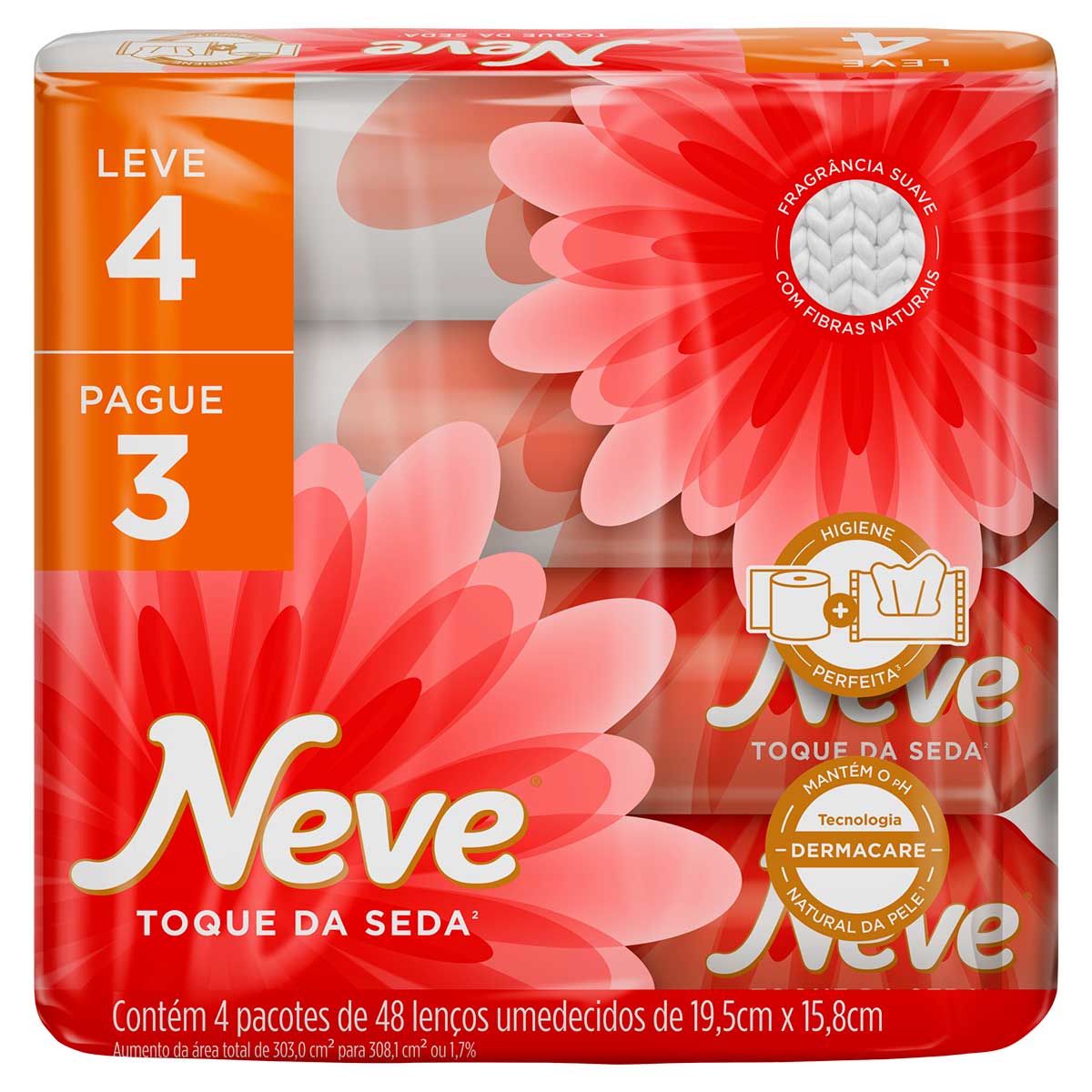 Pack Lenço Umedecido Suave Neve Toque da Seda Leve 4 Pague 3 Unidades