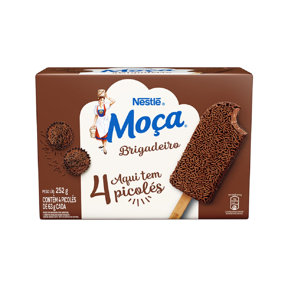 Pack Picolé Brigadeiro Moça Cobertura Chocolate Nestlé Caixa 252 g 4 Unidades