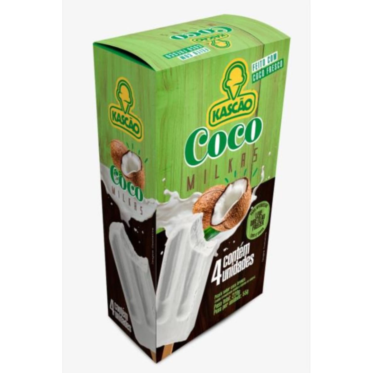 Pack Sorvete Coco Branco Kascão 220 g 5 unidades