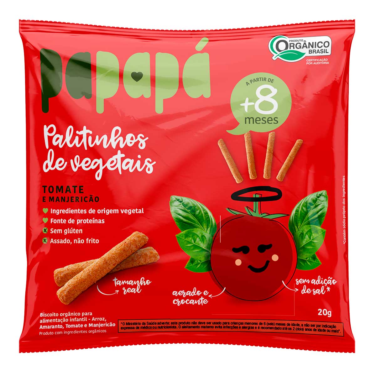 Biscoito Infantil Orgânico Sabor Tomate e Manjericão Papapa 20g