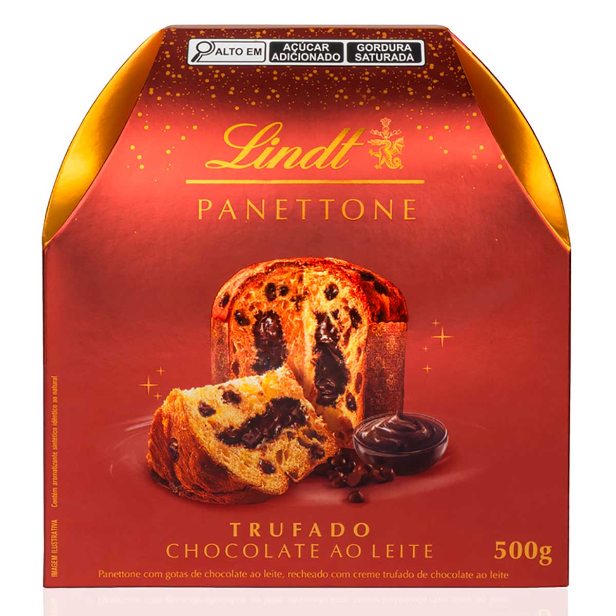 Panetone com Gotas e Recheio Trufado de Chocolate ao Leite Lindt 500g