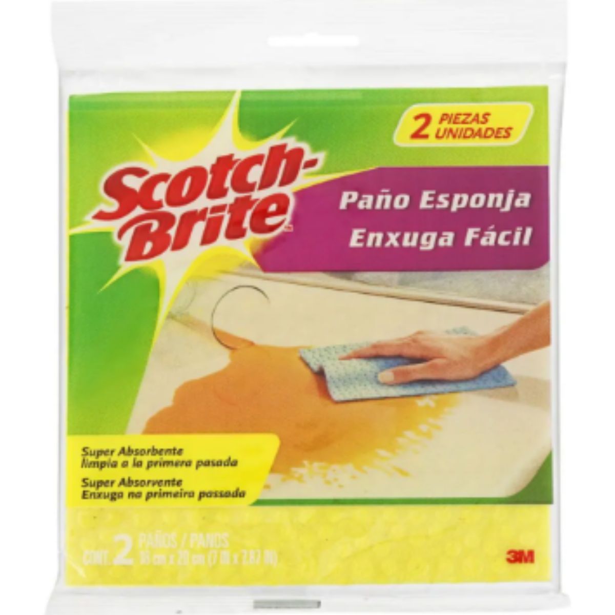 Pano Esponja 18x20cm 2 Unidades Scotch Brite 3M Amarelo