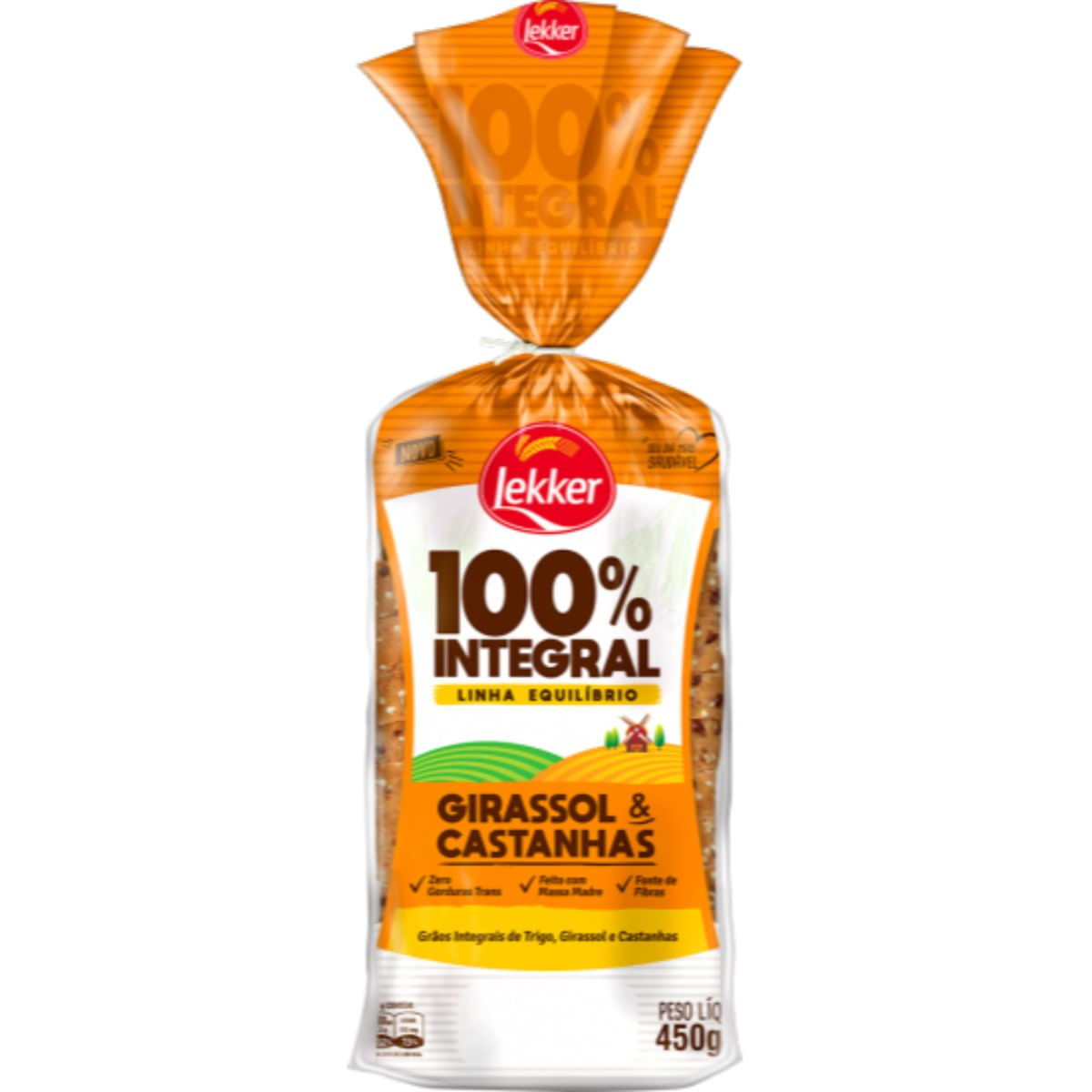 Pão 100% Integral Sementes de Girassol e Castanhas Lekker 450 g