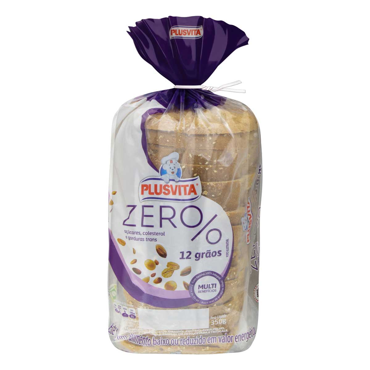 Pão de Forma Integral 12 Grãos Zero Açúcar Plusvita Pacote 350 g